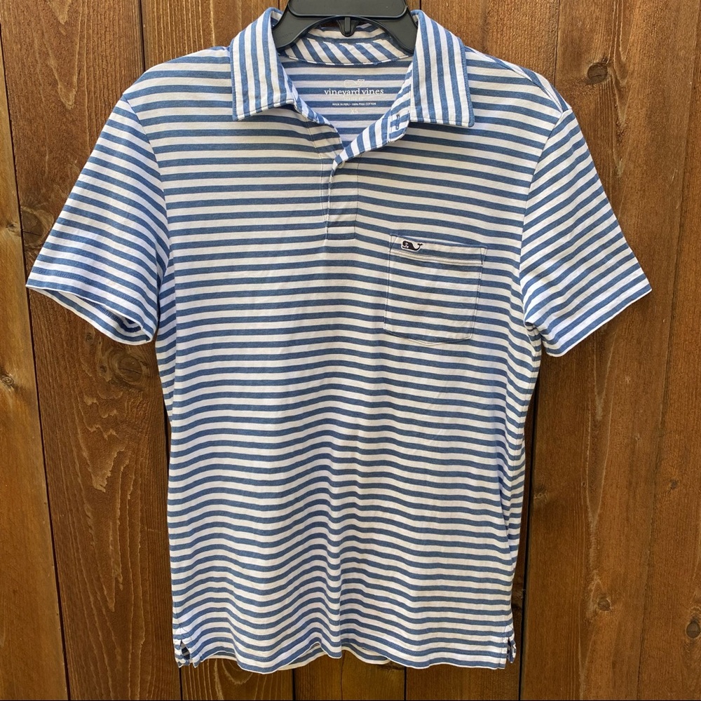 Vinyard Vines classic fit Pima polo, blue and white stripes